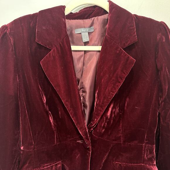 Apt.9 Women's Red Wine Velvet Button Long Sleeve Tailored Blazer Jacket Sz 6 - Picture 2 of 7